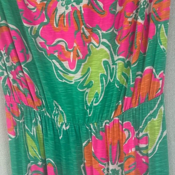 Lilly Pulitzer SZ M Amy Maxi Spearmint Fuzzy Navel Strapless Ruffle Floral Dress - Picture 11 of 15